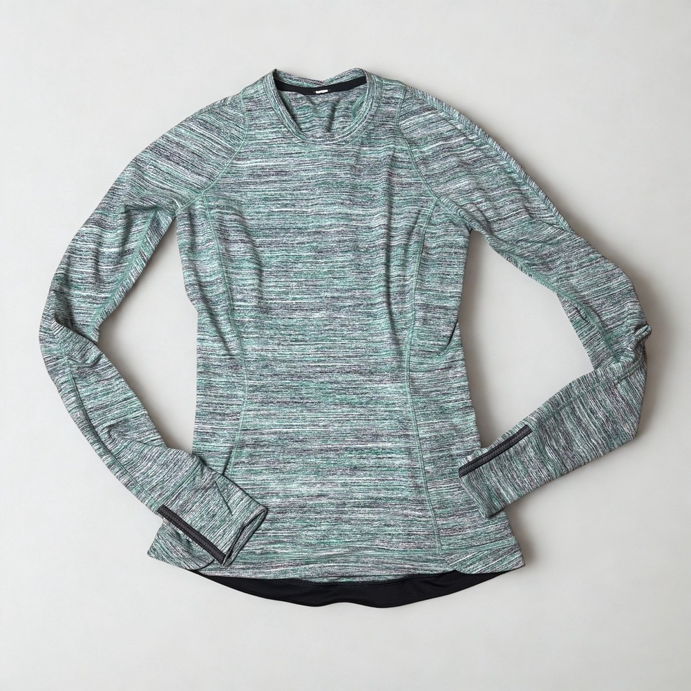 Lululemon Runderful Long Sleeve Space Dye Forage Teal Black Size 4 Running